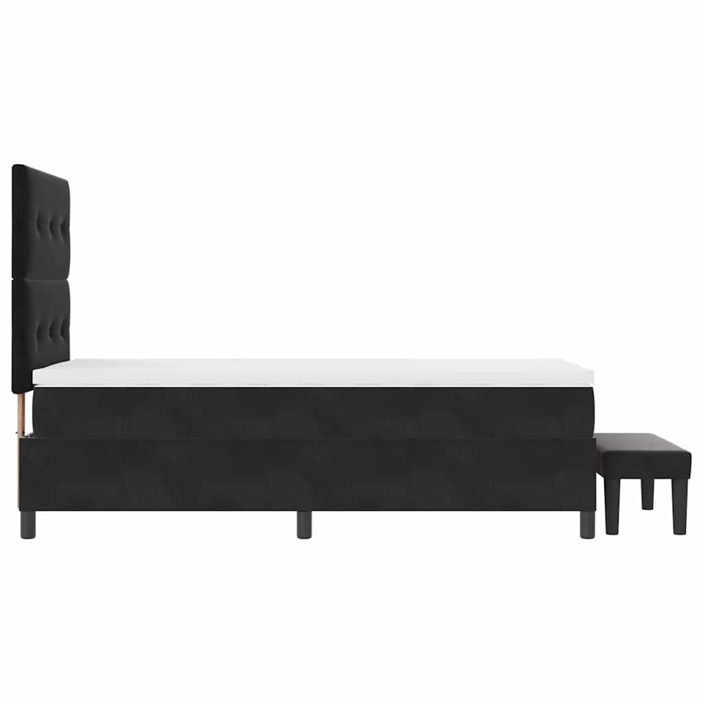 Boxrugós ágy fejtámlával Fekete 200 x 80 cm Bársony