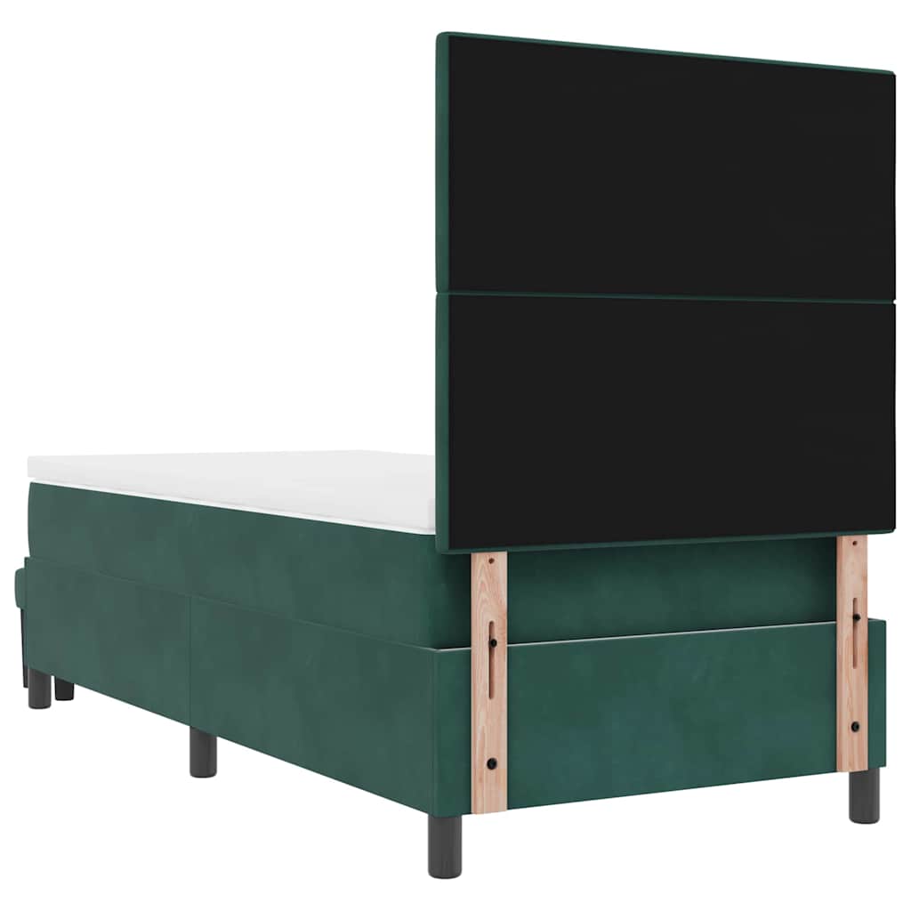 Boxrugós ágy párnával fejtámlával Sötétzöld 200 x 80 cm Bársony