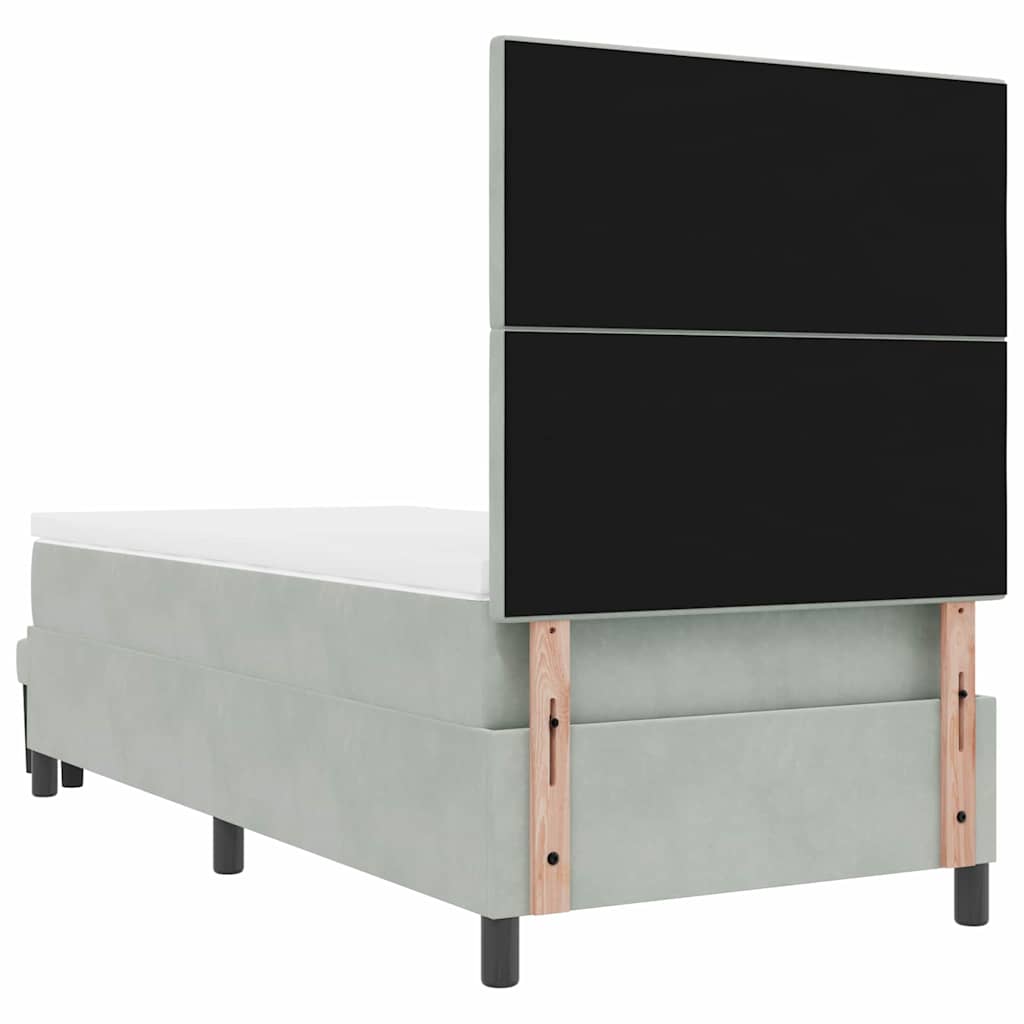 Boxrugós ágy fejtámlával Világosszürke 190 x 90 cm Bársony