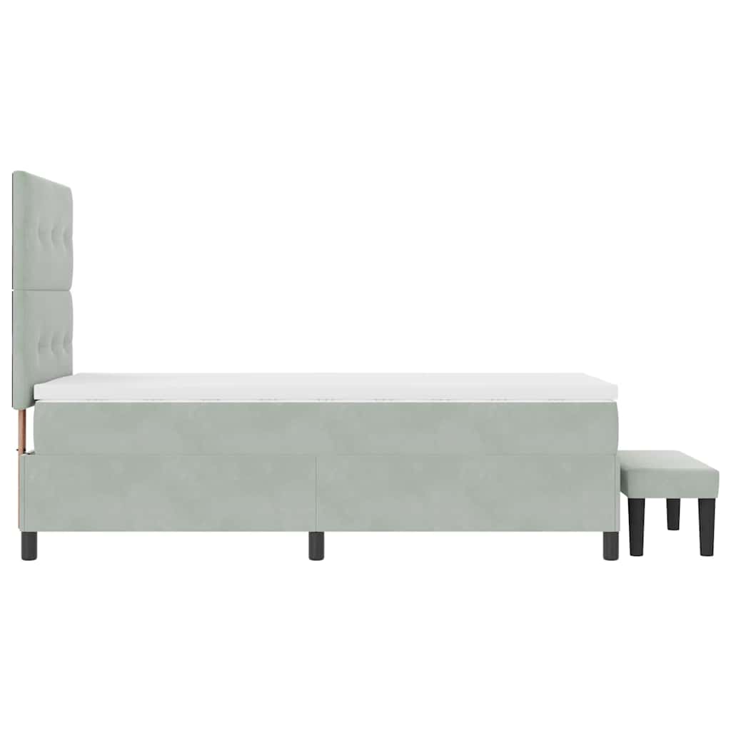 Boxrugós ágy fejtámlával Világosszürke 190 x 90 cm Bársony