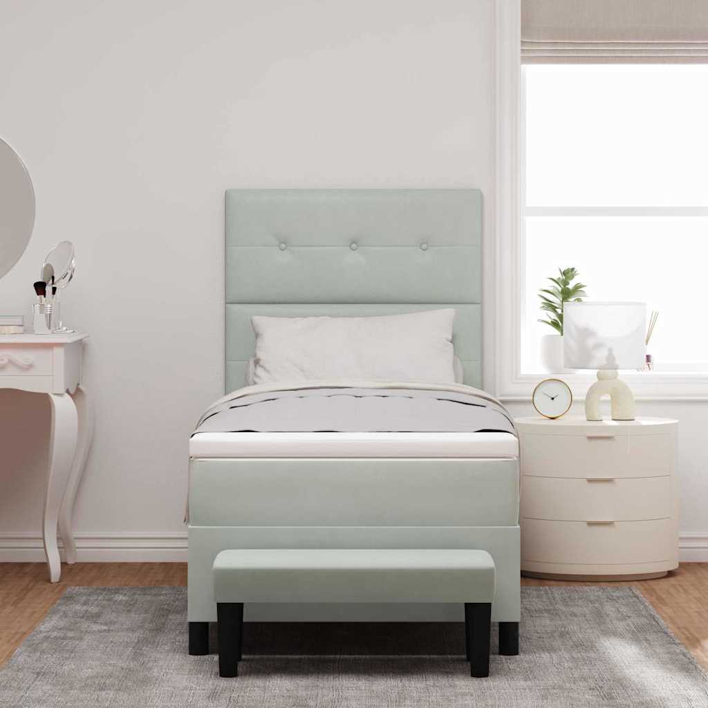 Boxrugós ágy fejtámlával Világosszürke 200 x 90 cm Bársony