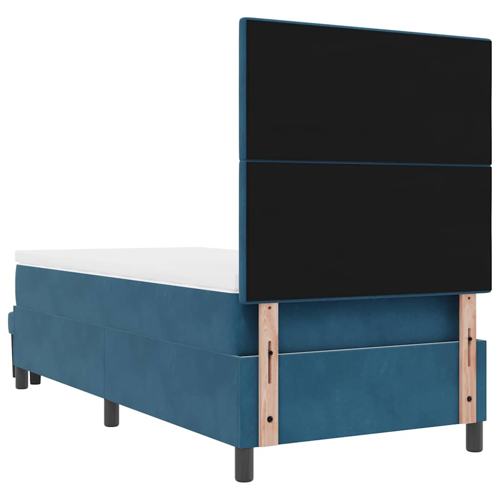 Boxrugós ágy fejtámlával Sötétkék 200 x 90 cm Bársony