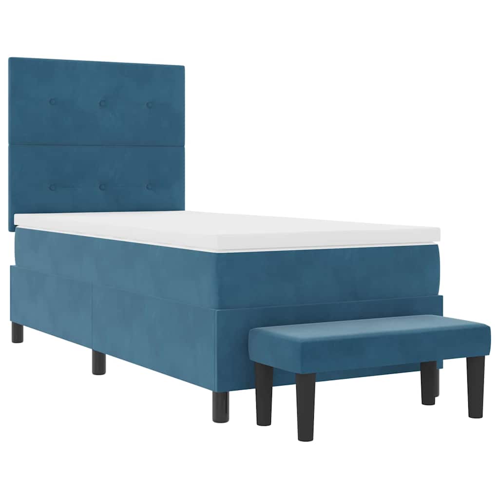 Boxrugós ágy párnával fejtámlával Sötétkék 200 x 100 cm Bársony