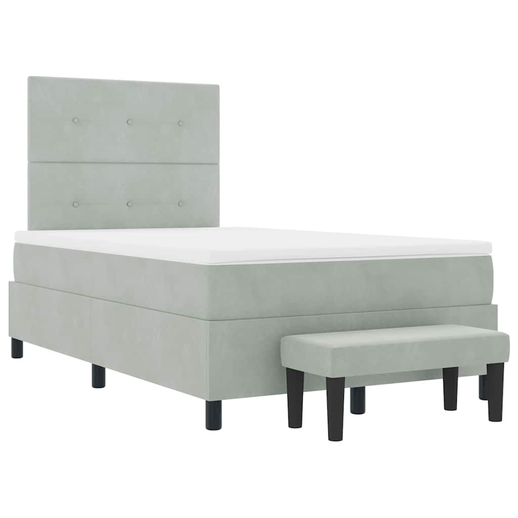 Boxrugós ágy fejtámlával Világosszürke 200 x 120 cm Bársony