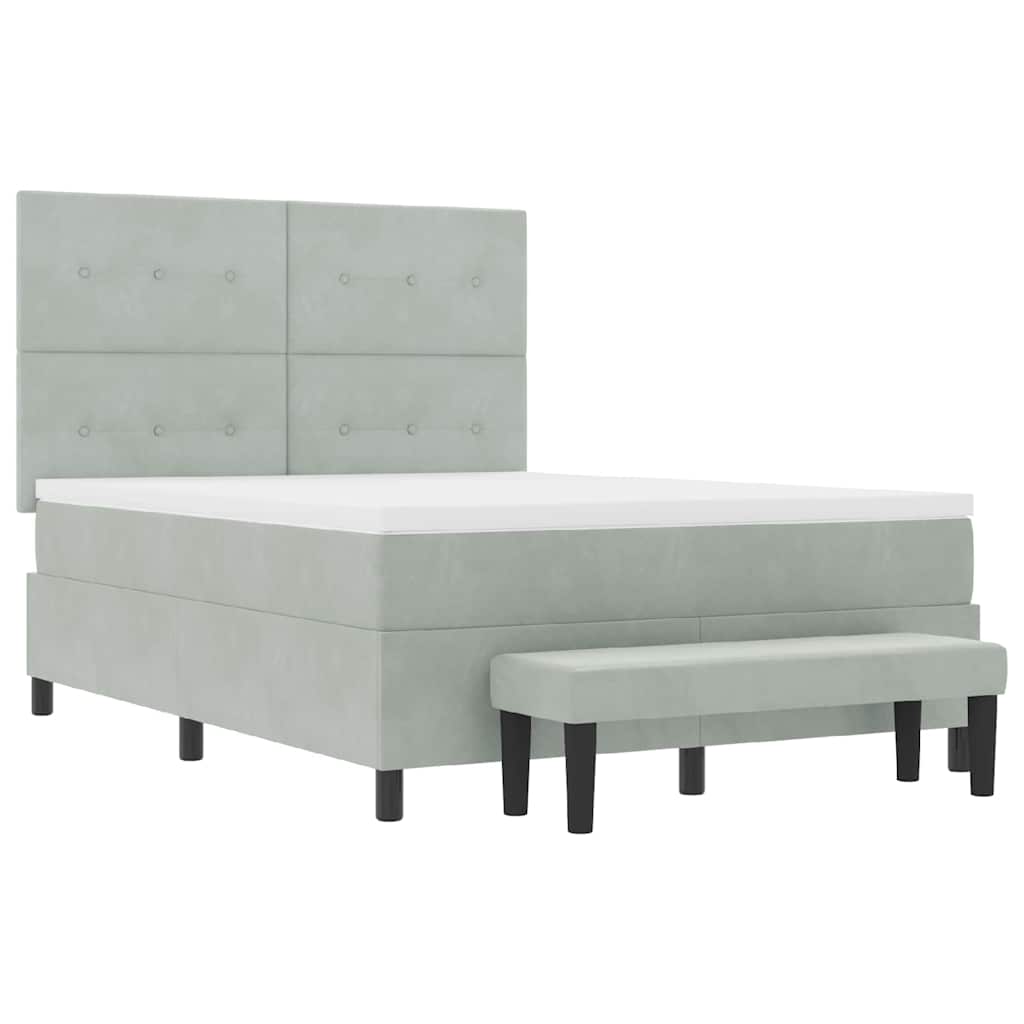 Boxrugós ágy fejtámlával Világosszürke 200 x 140 cm Bársony