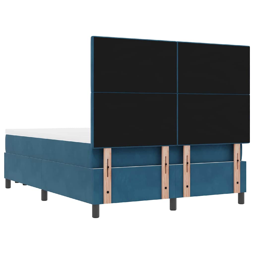 Boxrugós ágy fejtámlával Sötétkék 200 x 140 cm Bársony