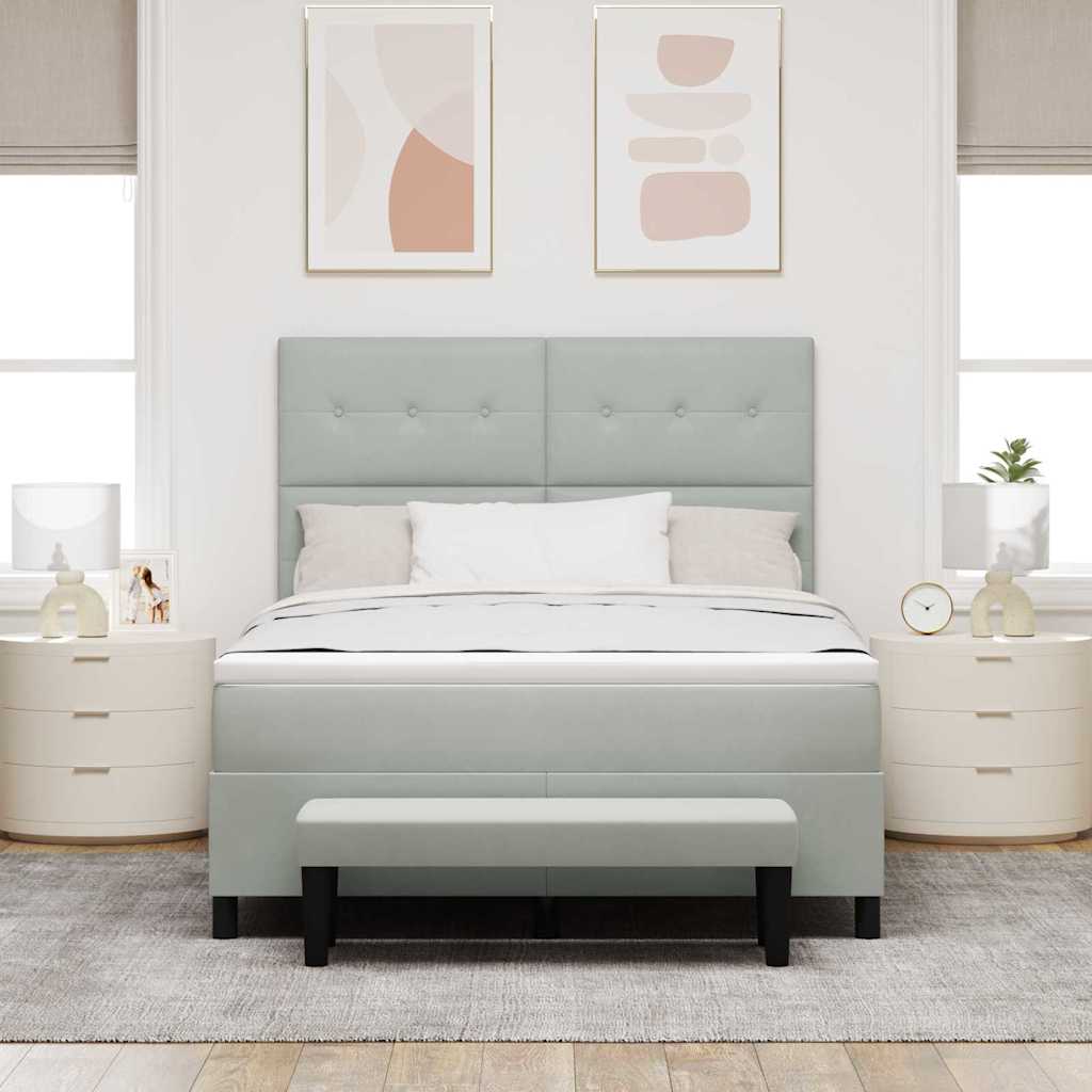 Boxrugós ágy fejtámlával Világosszürke 200 x 160 cm Bársony