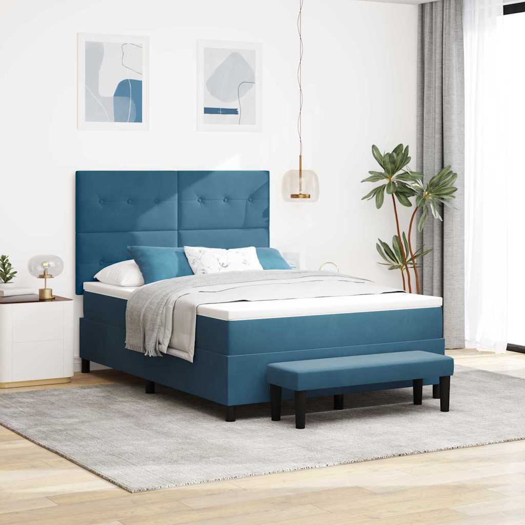 Boxrugós ágy fejtámlával Sötétkék 200 x 160 cm Bársony