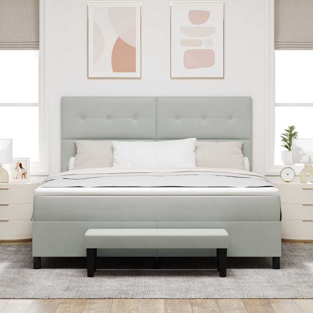 Boxrugós ágy fejtámlával Világosszürke 200 x 180 cm Bársony