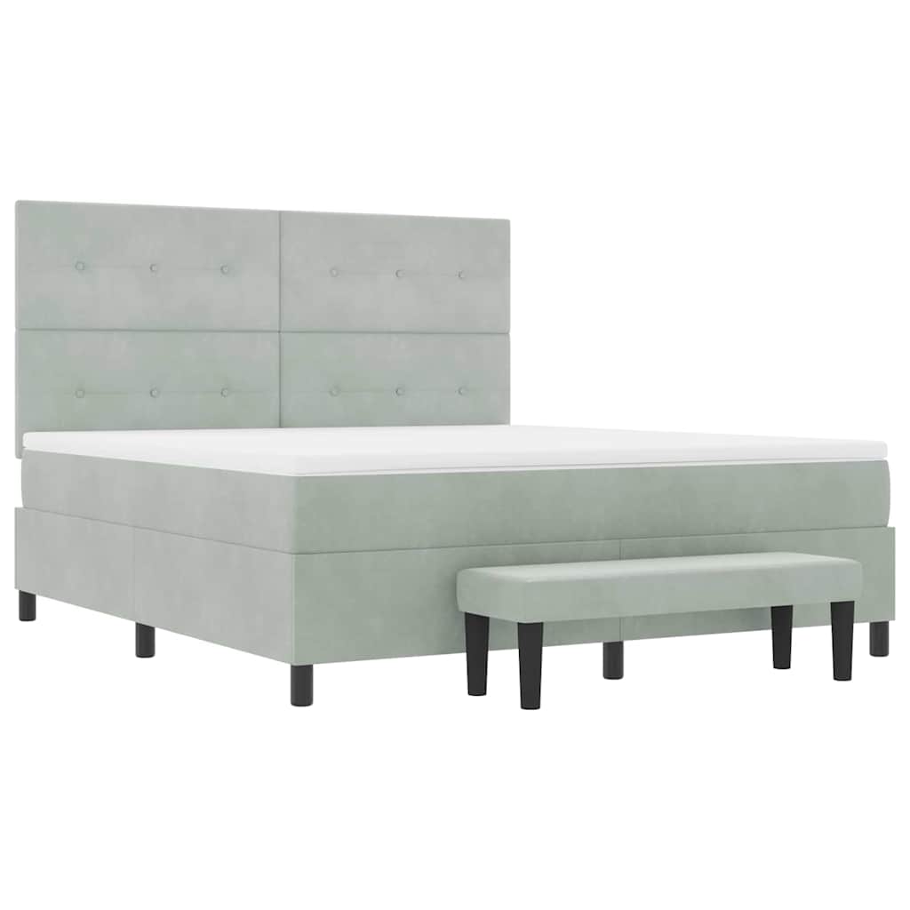 Boxrugós ágy fejtámlával Világosszürke 200 x 180 cm Bársony