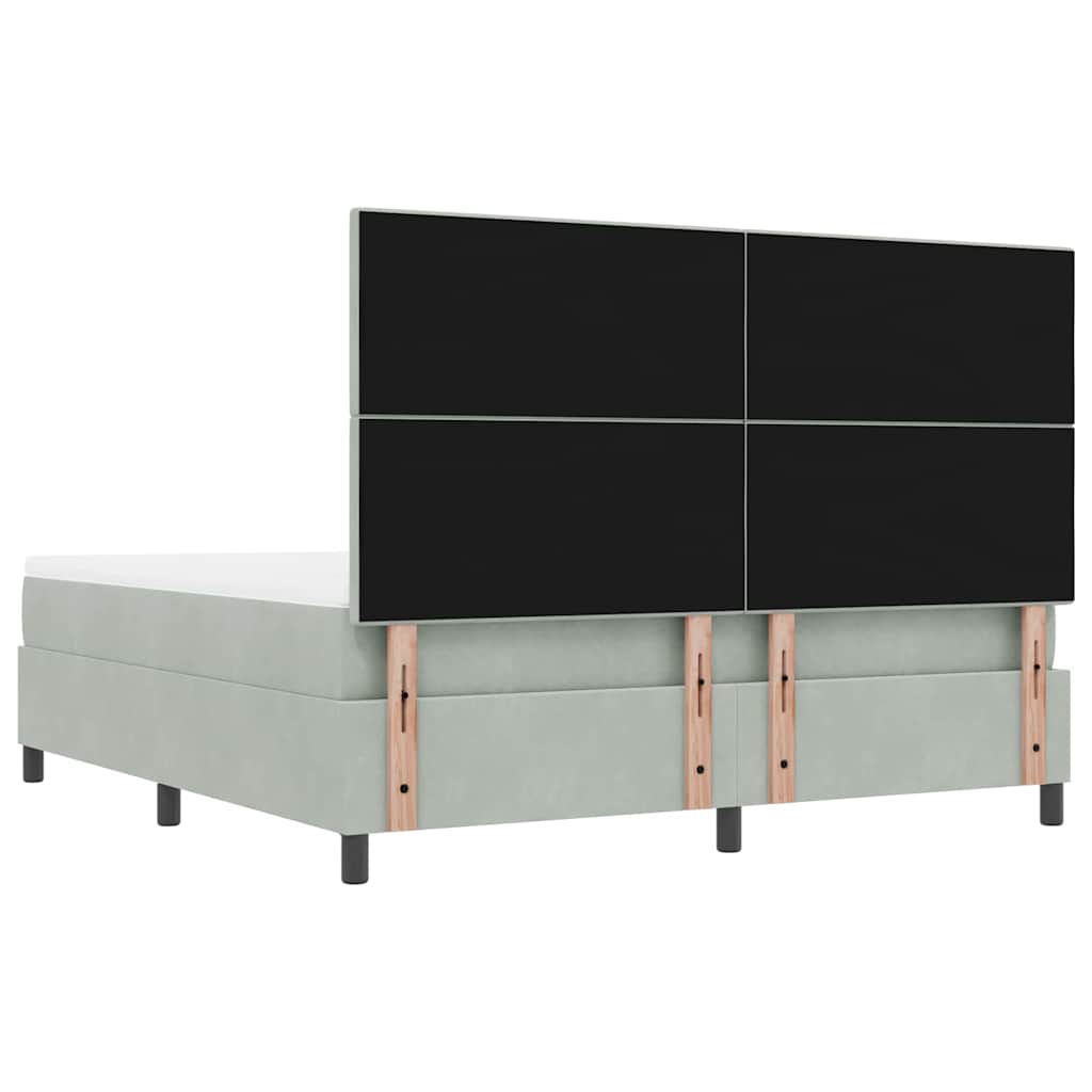 Boxrugós ágy fejtámlával Világosszürke 200 x 180 cm Bársony
