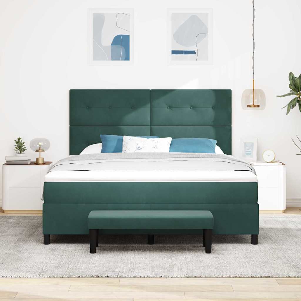 Boxrugós ágy fejtámlával Sötétzöld 200 x 180 cm Bársony
