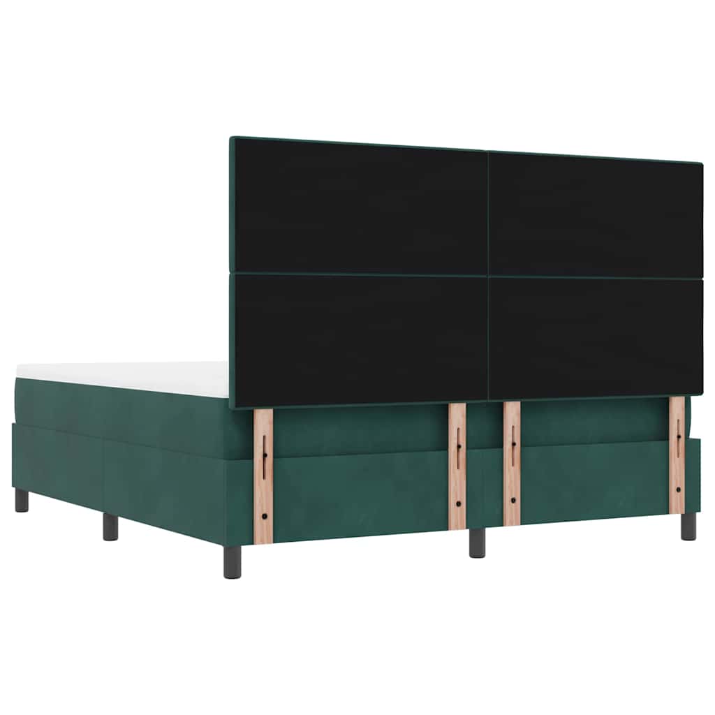 Boxrugós ágy fejtámlával Sötétzöld 200 x 180 cm Bársony