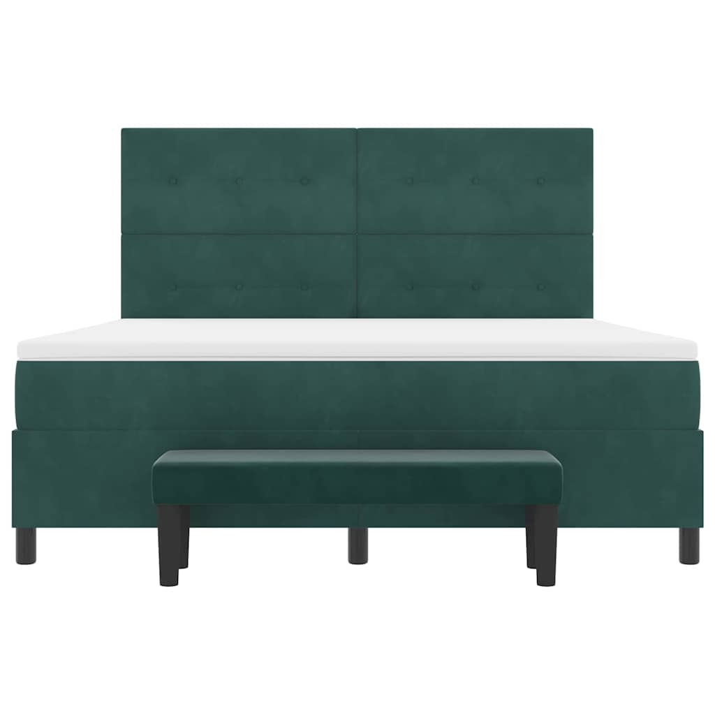 Boxrugós ágy fejtámlával Sötétzöld 200 x 180 cm Bársony