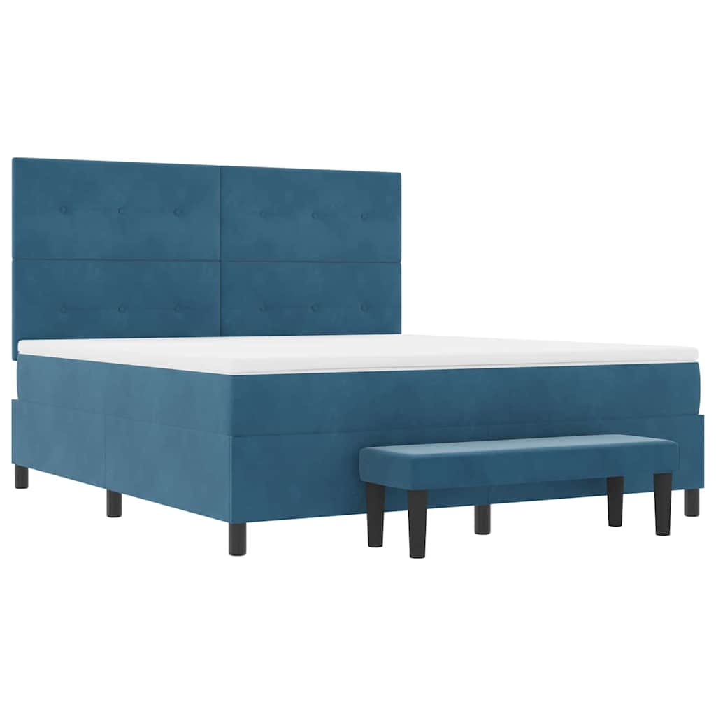 Boxrugós ágy fejtámlával Sötétkék 200 x 180 cm Bársony