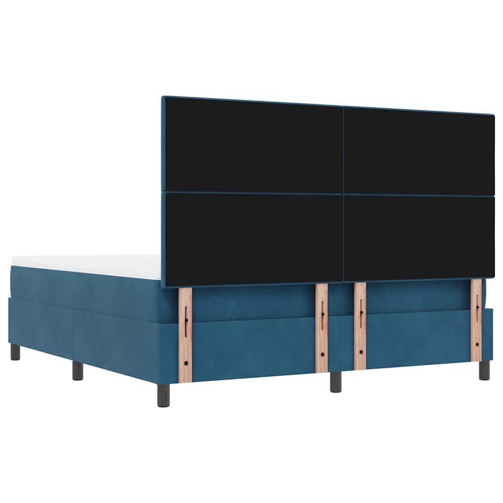 Boxrugós ágy fejtámlával Sötétkék 200 x 180 cm Bársony