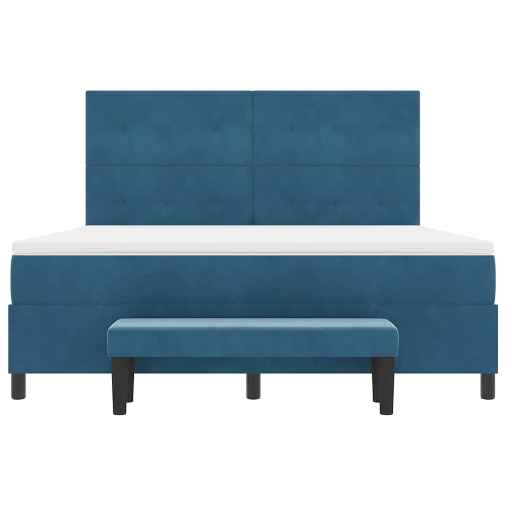 Boxrugós ágy fejtámlával Sötétkék 200 x 180 cm Bársony