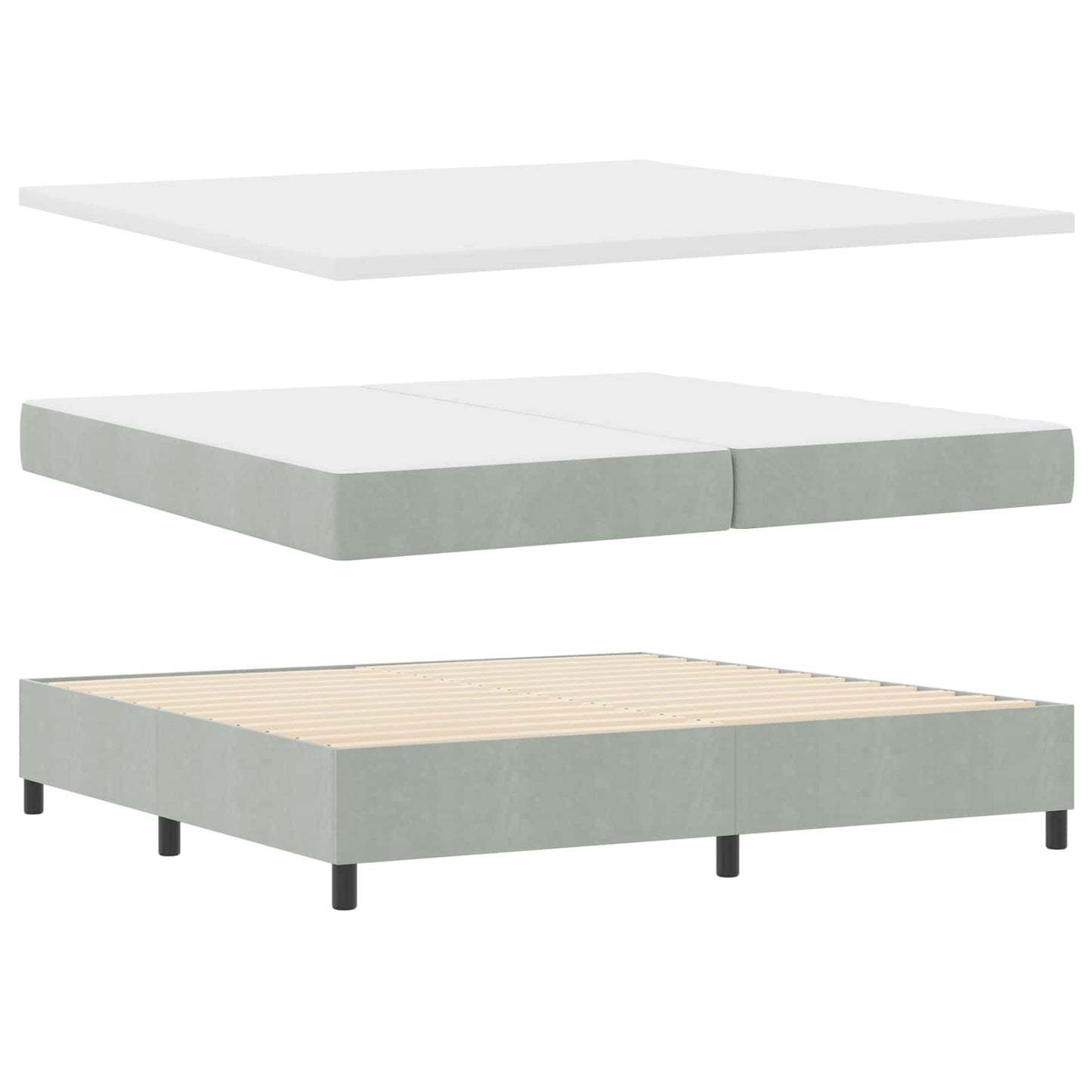 Boxrugós ágy fejtámlával Világosszürke 200 x 200 cm Bársony