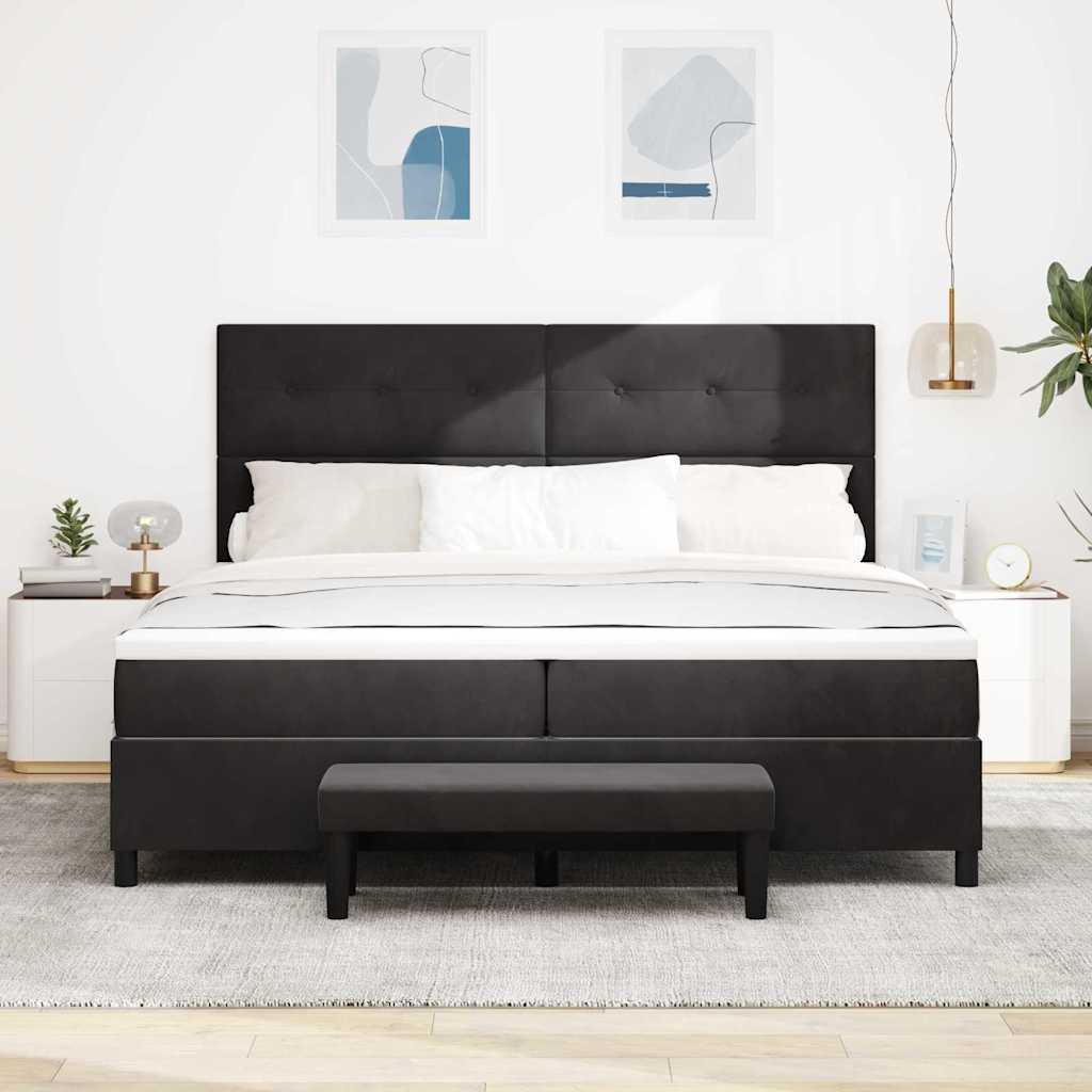 Boxrugós ágy fejtámlával Fekete 200 x 200 cm Bársony