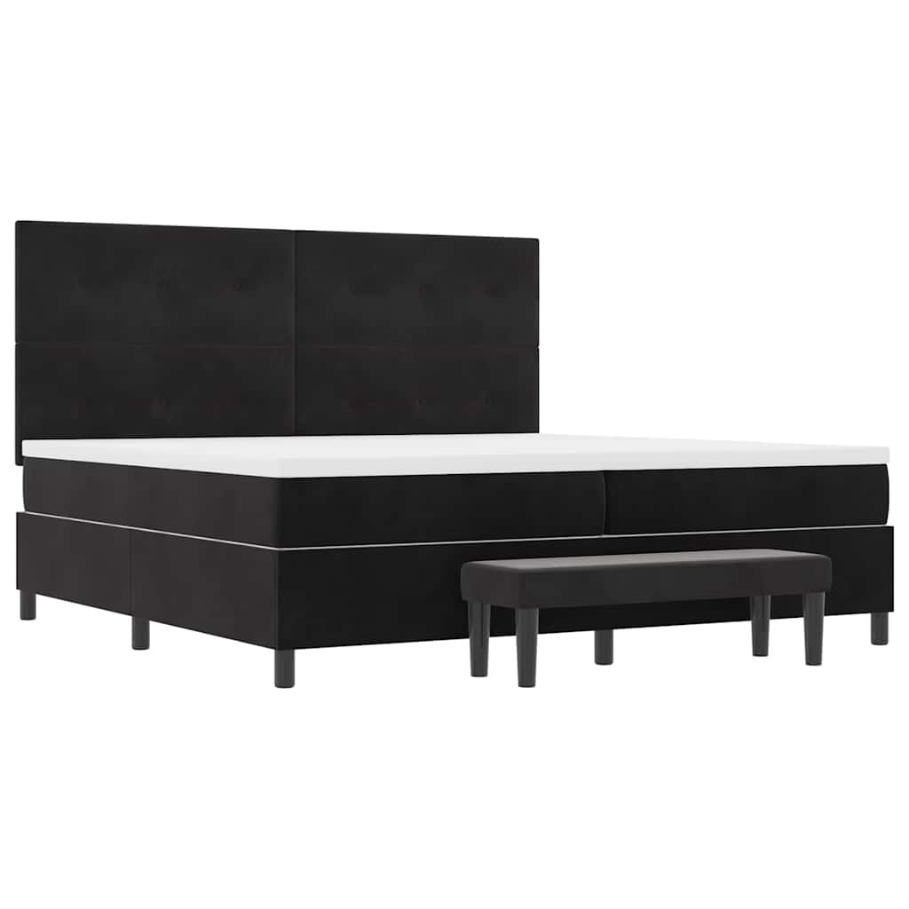 Boxrugós ágy fejtámlával Fekete 200 x 200 cm Bársony