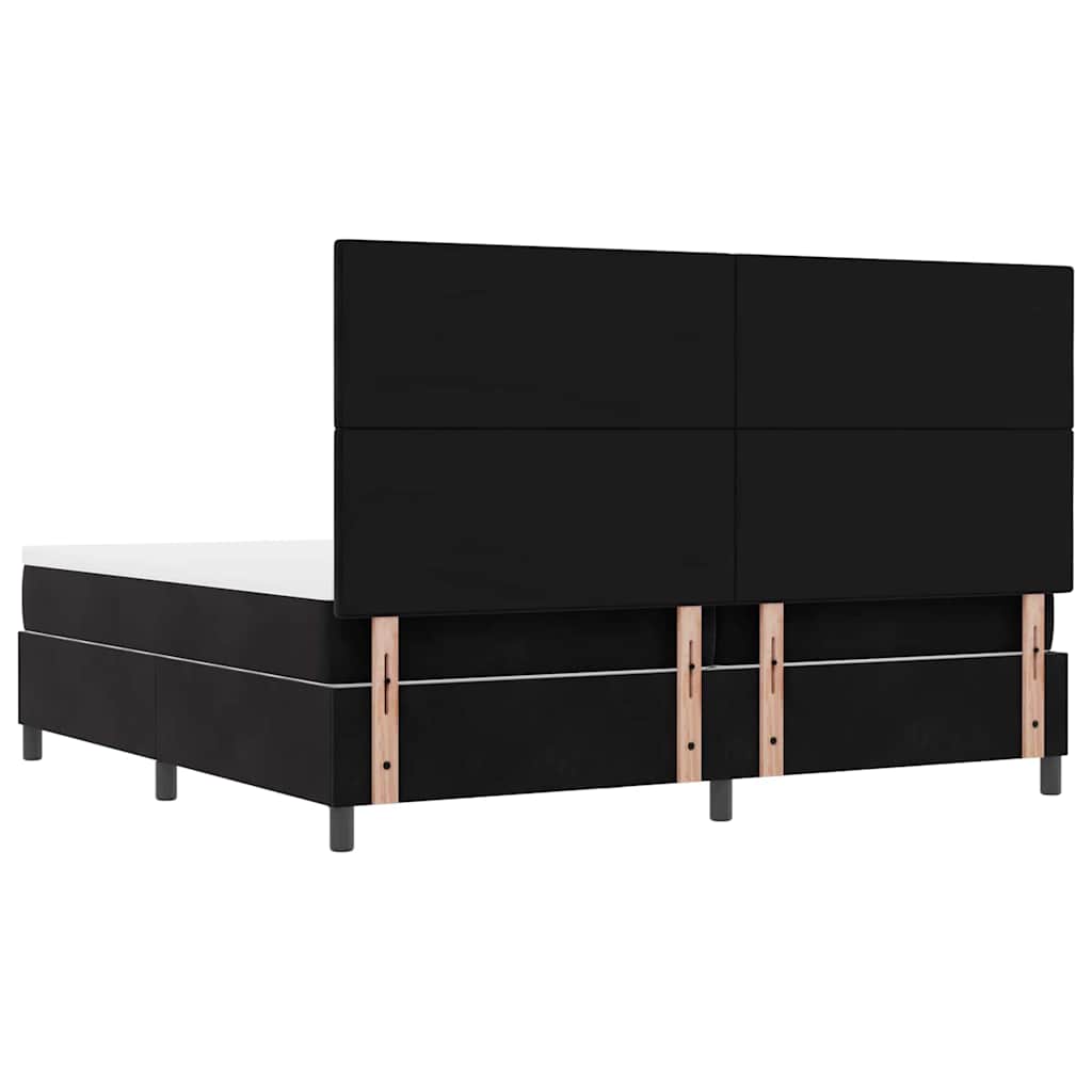 Boxrugós ágy fejtámlával Fekete 200 x 200 cm Bársony