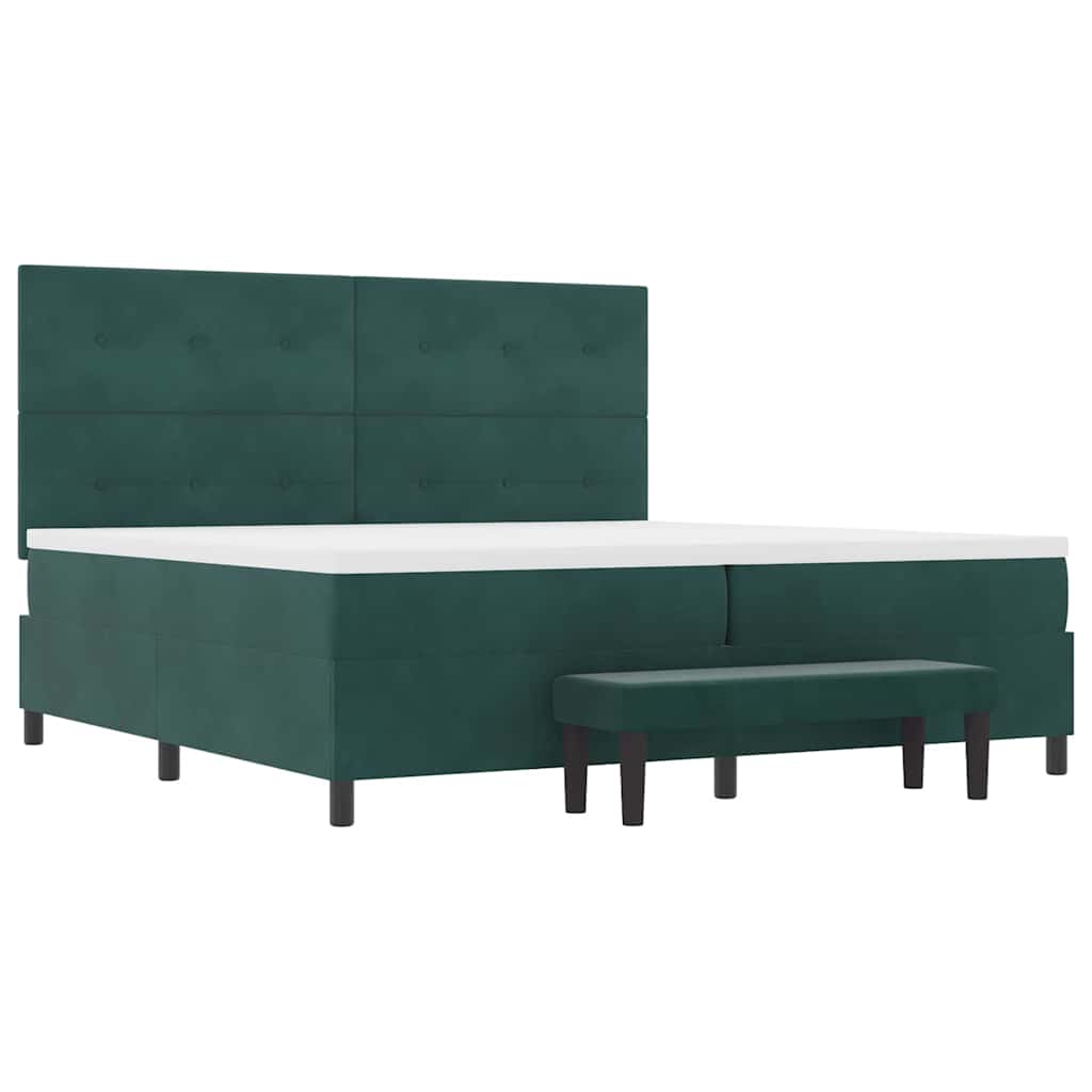 Boxrugós ágy matracmal Sötétzöld 200 x 200 cm Bársony
