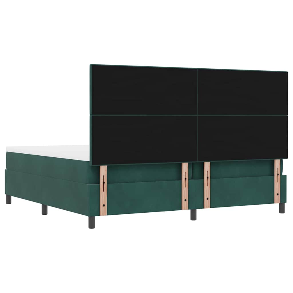 Boxrugós ágy matracmal Sötétzöld 200 x 200 cm Bársony