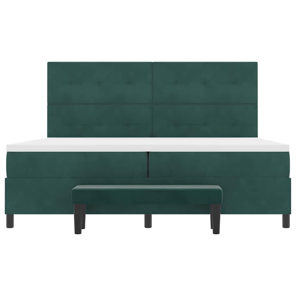 Boxrugós ágy matracmal Sötétzöld 200 x 200 cm Bársony
