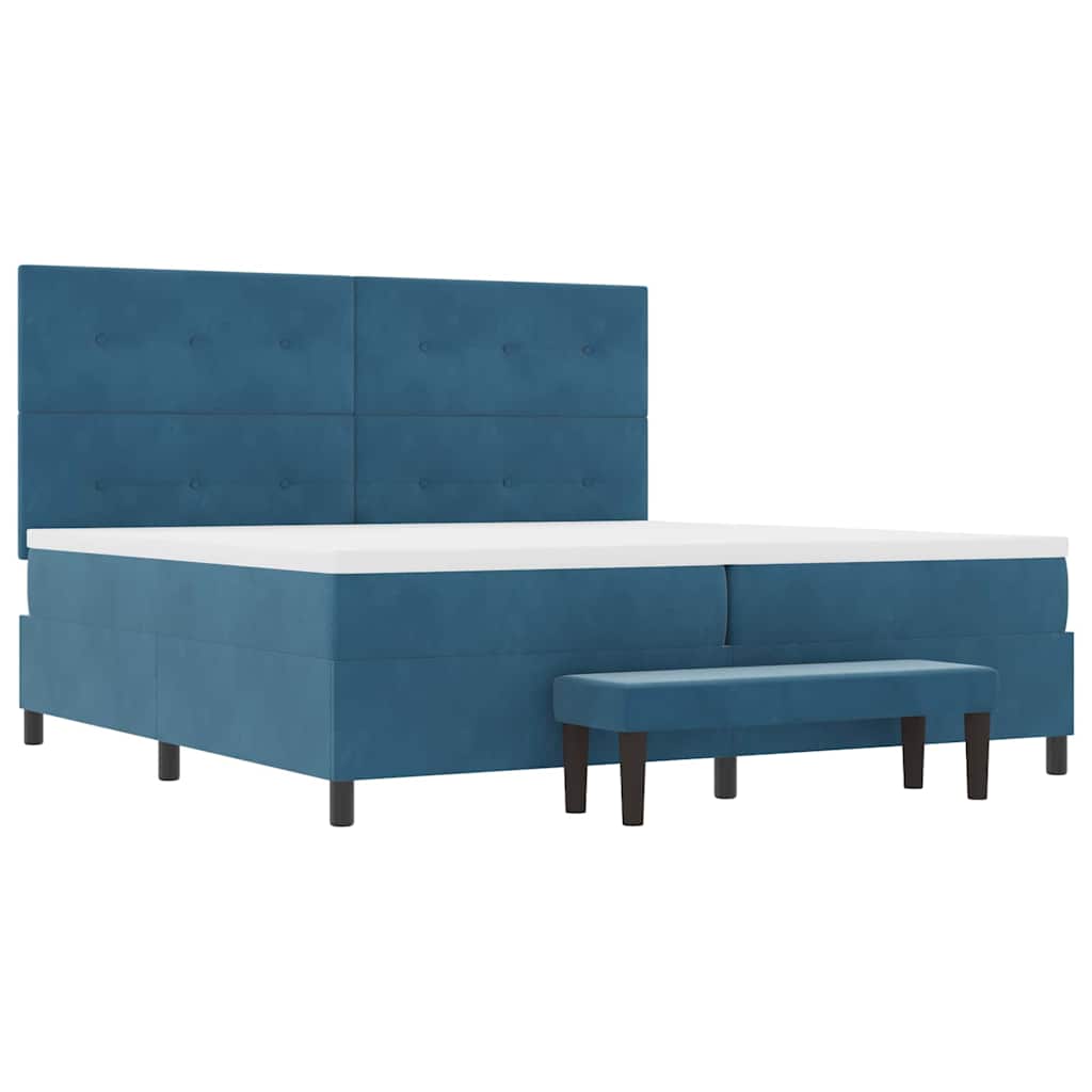 Boxrugós ágy matracmal Sötétkék 200 x 200 cm Bársony