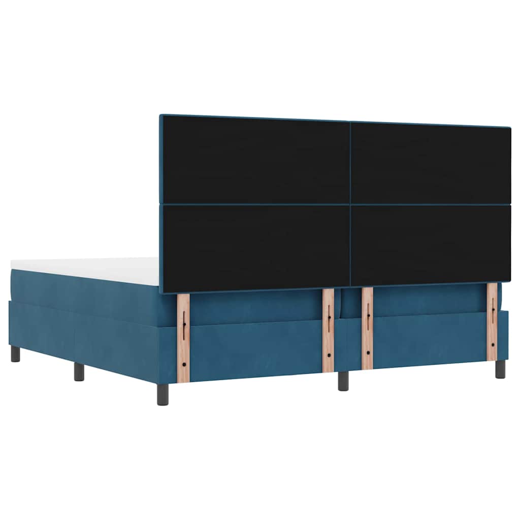 Boxrugós ágy matracmal Sötétkék 200 x 200 cm Bársony