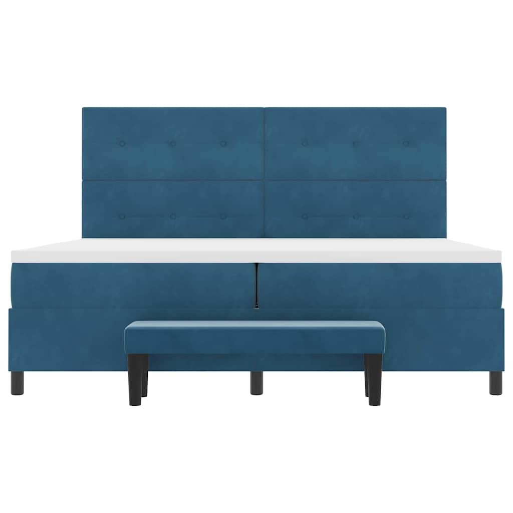 Boxrugós ágy matracmal Sötétkék 200 x 200 cm Bársony