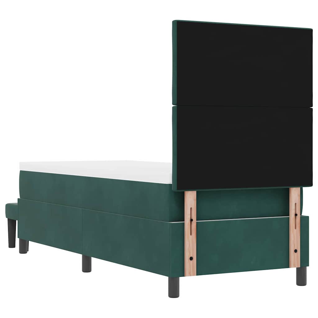 Boxrugós ágy fejtámlával Sötétzöld 200 x 80 cm Bársony