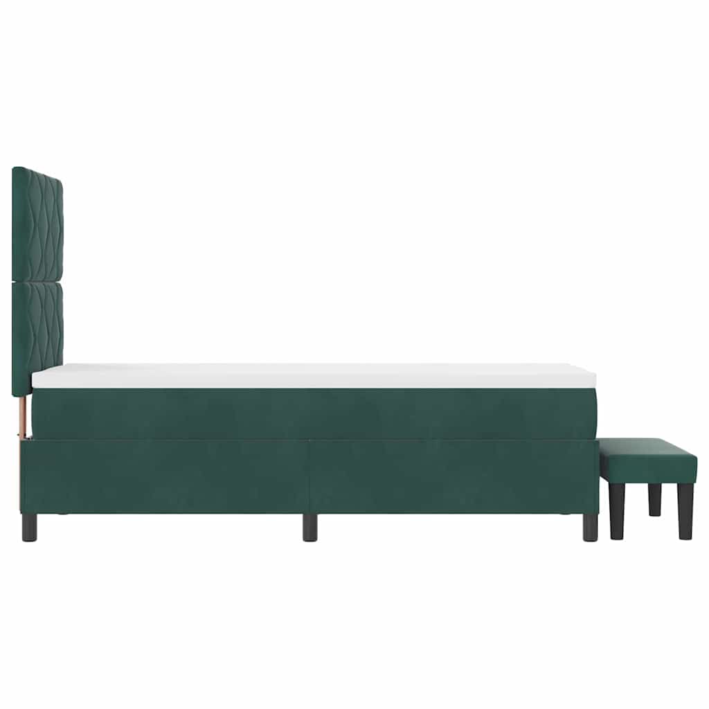 Boxrugós ágy fejtámlával Sötétzöld 200 x 80 cm Bársony