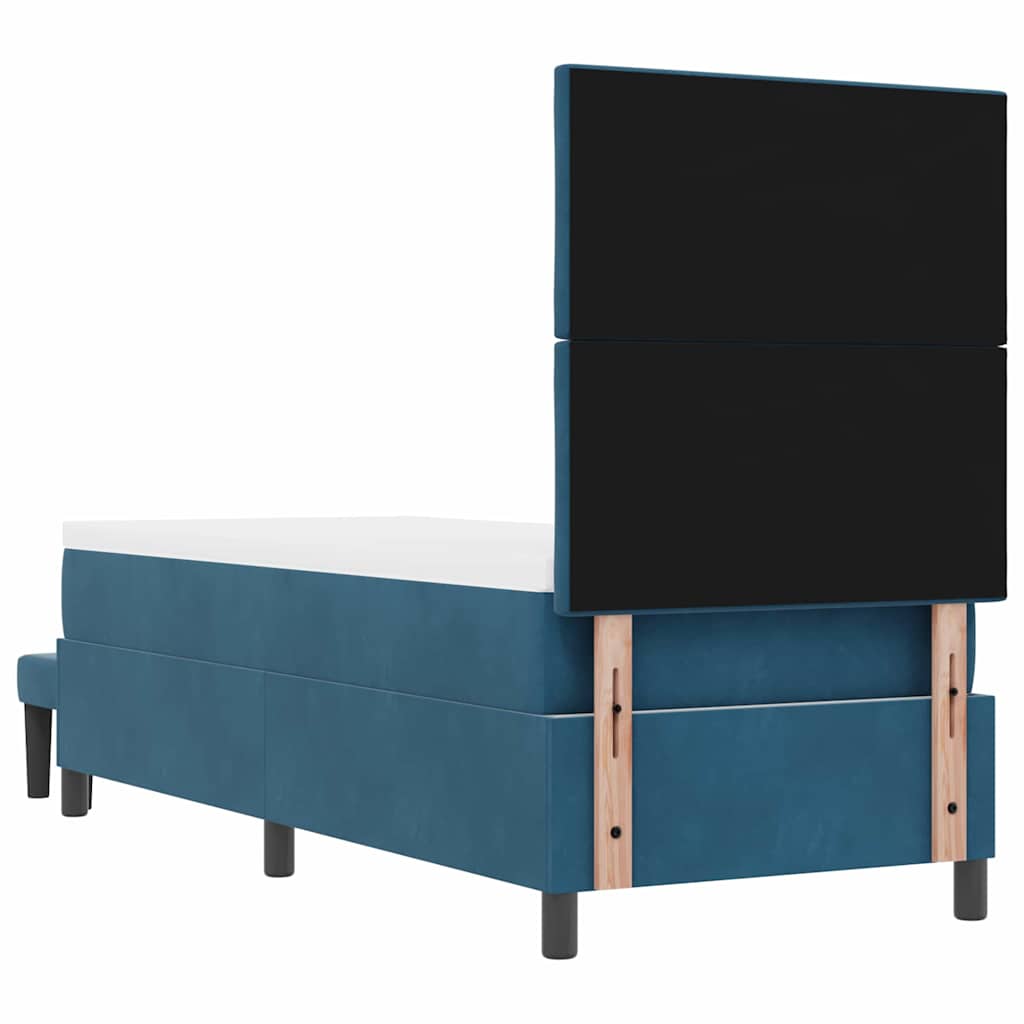 Boxrugós ágy fejtámlával Sötétkék 200 x 80 cm Bársony