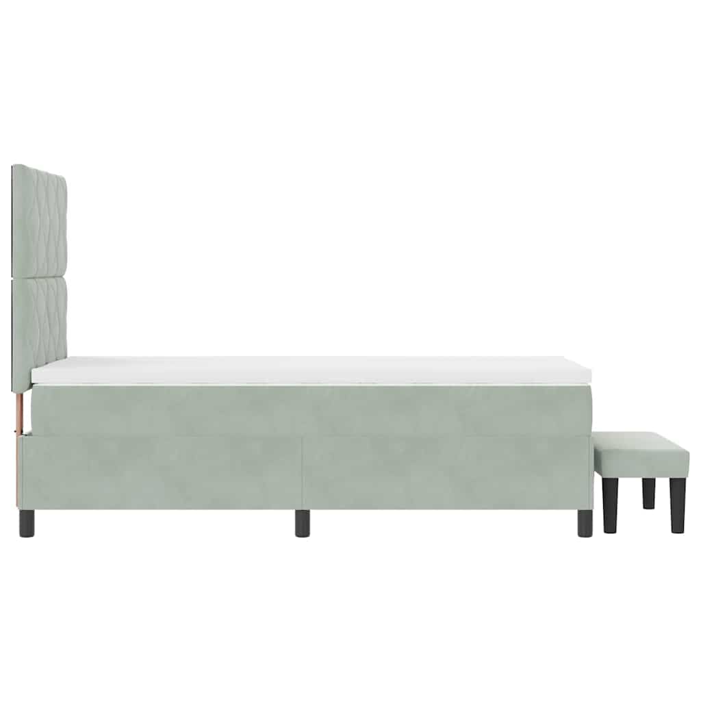Boxrugós ágy fejtámlával Világosszürke 190 x 90 cm Bársony