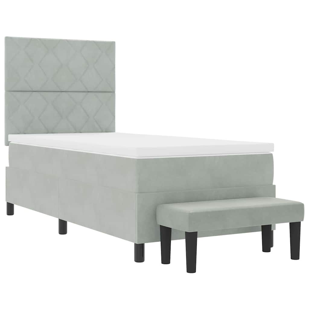 Boxrugós ágy fejtámlával Világosszürke 200 x 90 cm Bársony
