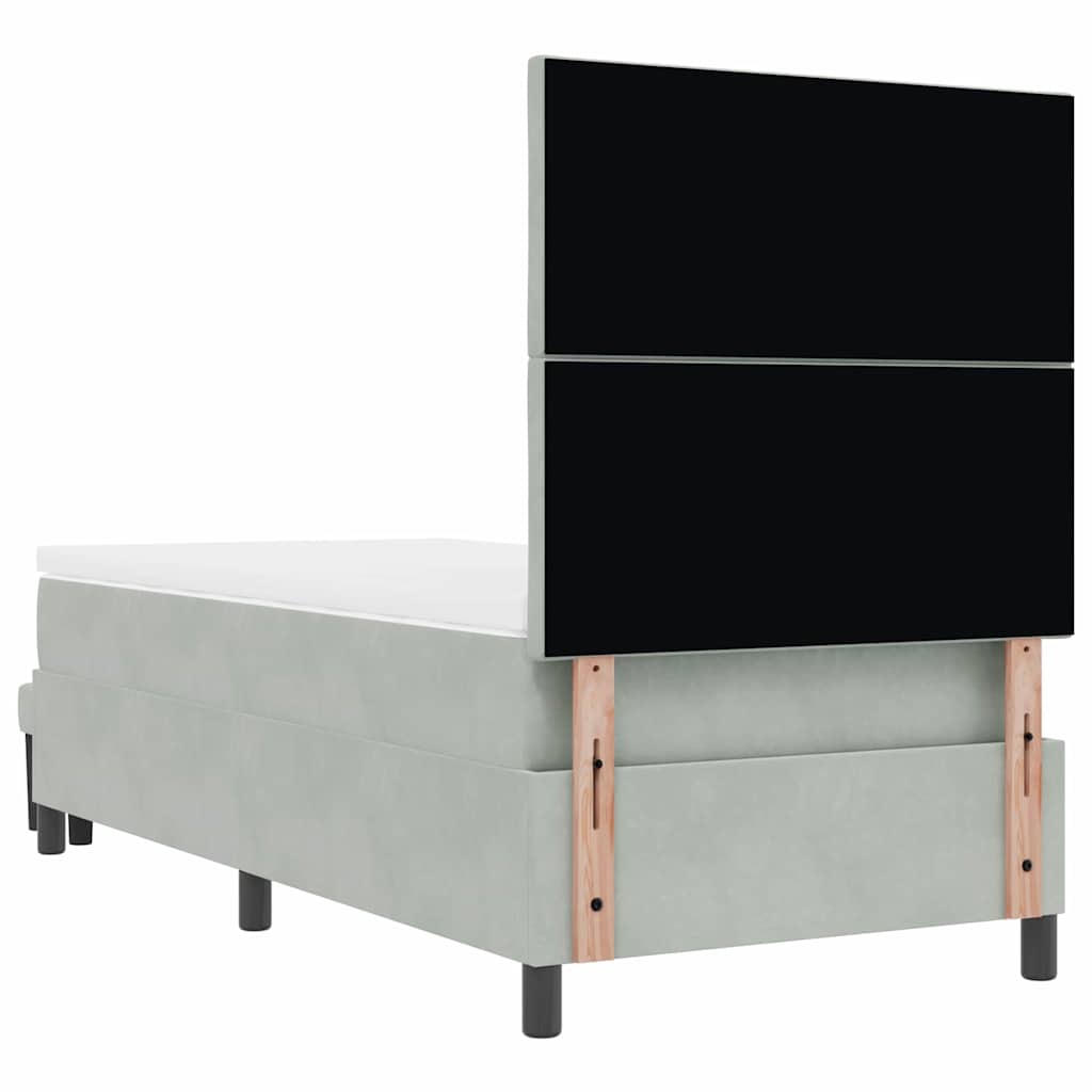 Boxrugós ágy fejtámlával Világosszürke 200 x 90 cm Bársony