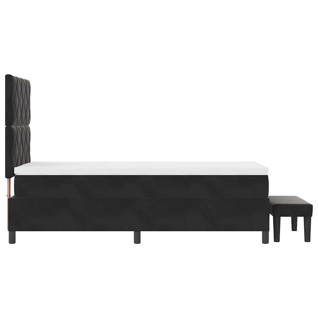 Boxrugós ágy fejtámlával Fekete 200 x 90 cm Bársony