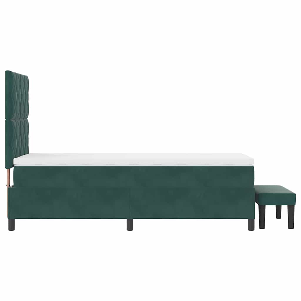 Boxrugós ágy fejtámlával Sötétzöld 200 x 90 cm Bársony