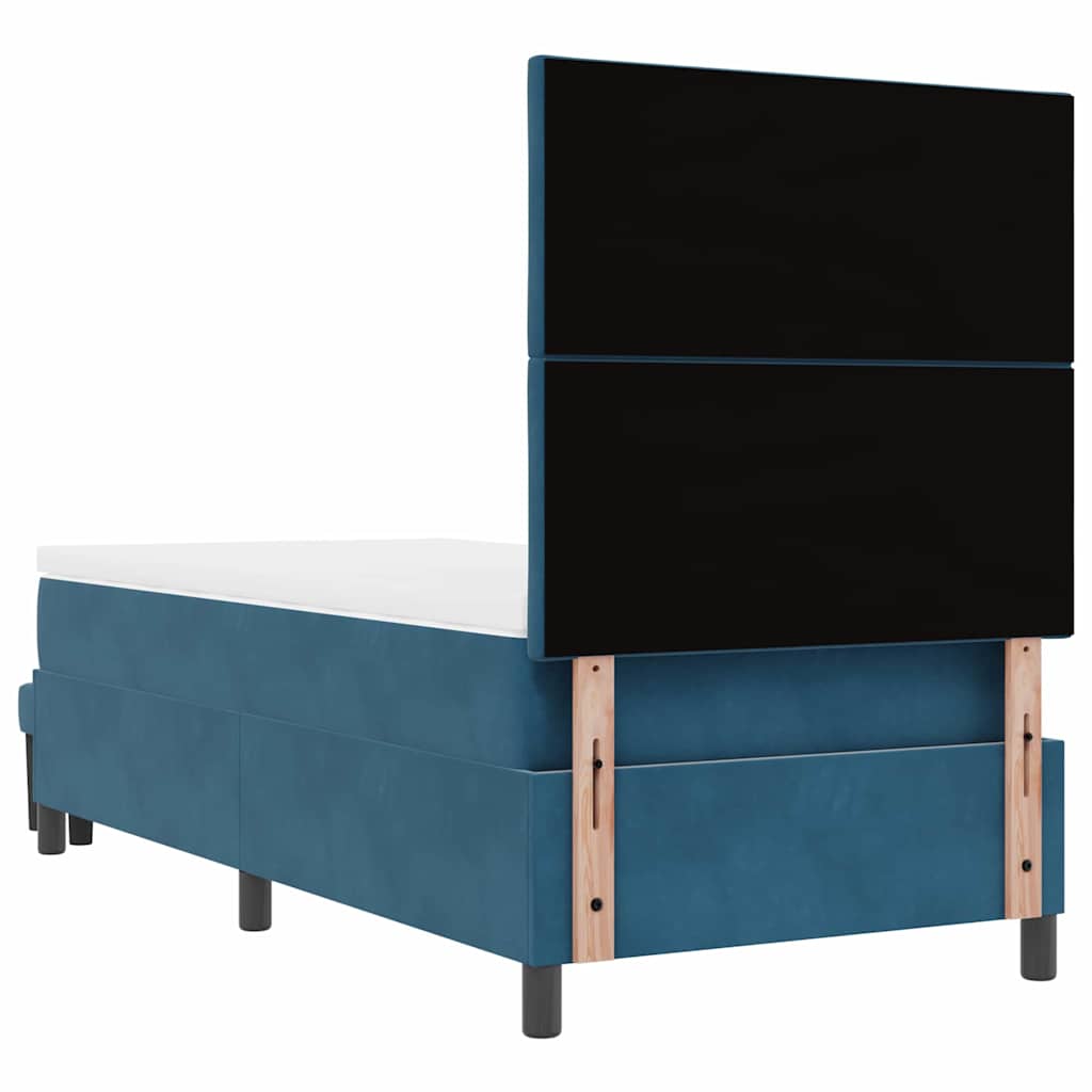 Boxrugós ágy fejtámlával Sötétkék 200 x 100 cm Bársony
