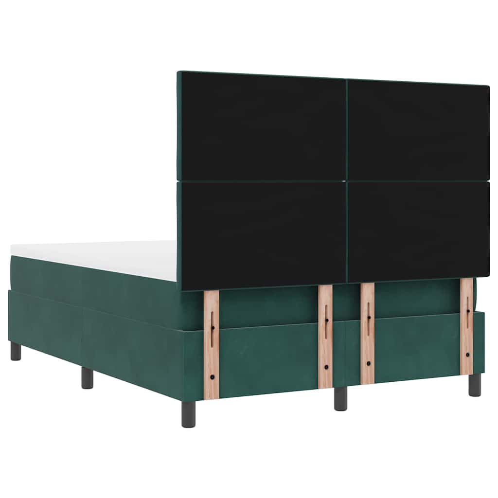 Boxrugós ágy fejtámlával Sötétzöld 200 x 140 cm Bársony