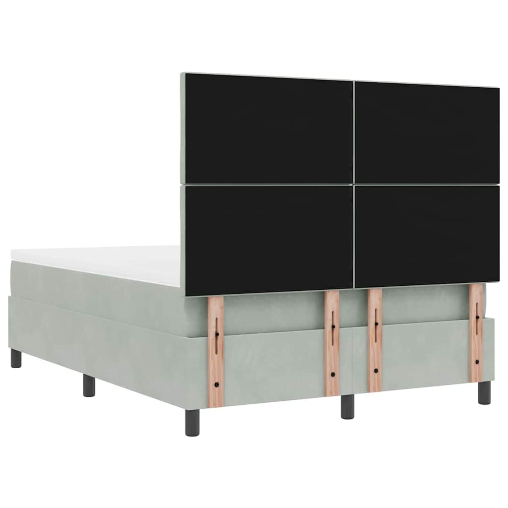 Boxrugós ágy fejtámlával Világosszürke 200 x 160 cm Bársony