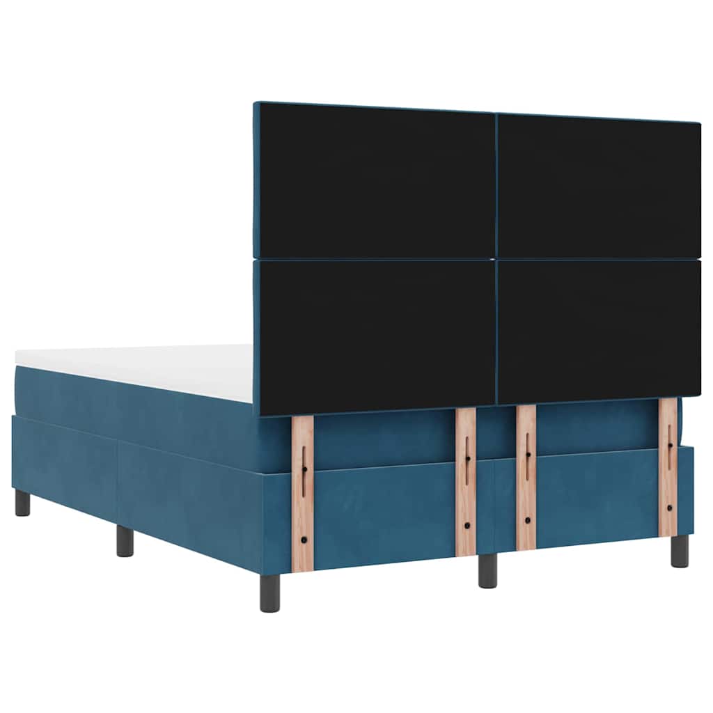 Boxrugós ágy fejtámlával Sötétkék 200 x 160 cm Bársony
