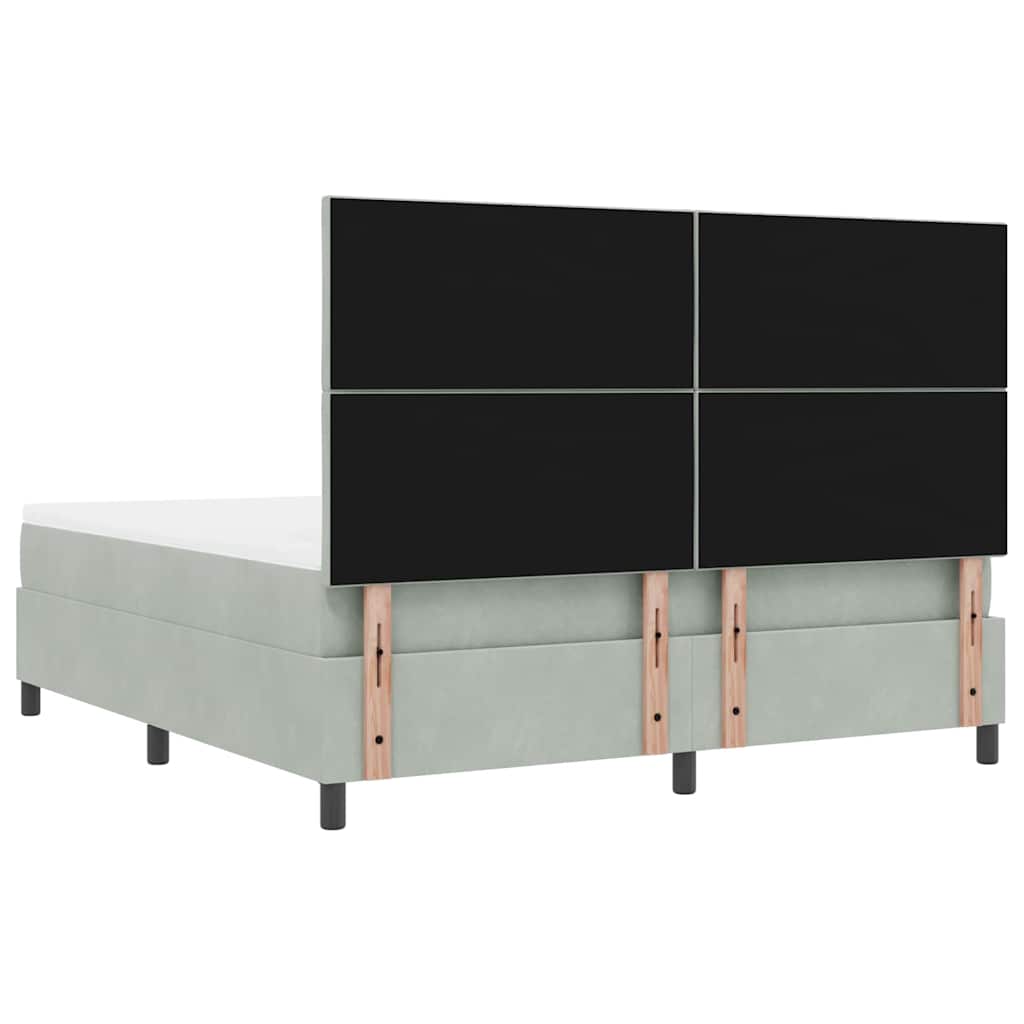 Boxrugós ágy fejtámlával Világosszürke 200 x 180 cm Bársony