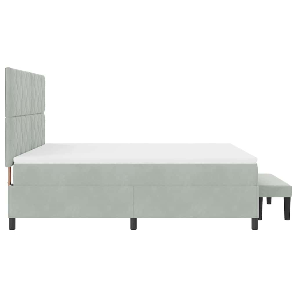 Boxrugós ágy fejtámlával Világosszürke 200 x 180 cm Bársony