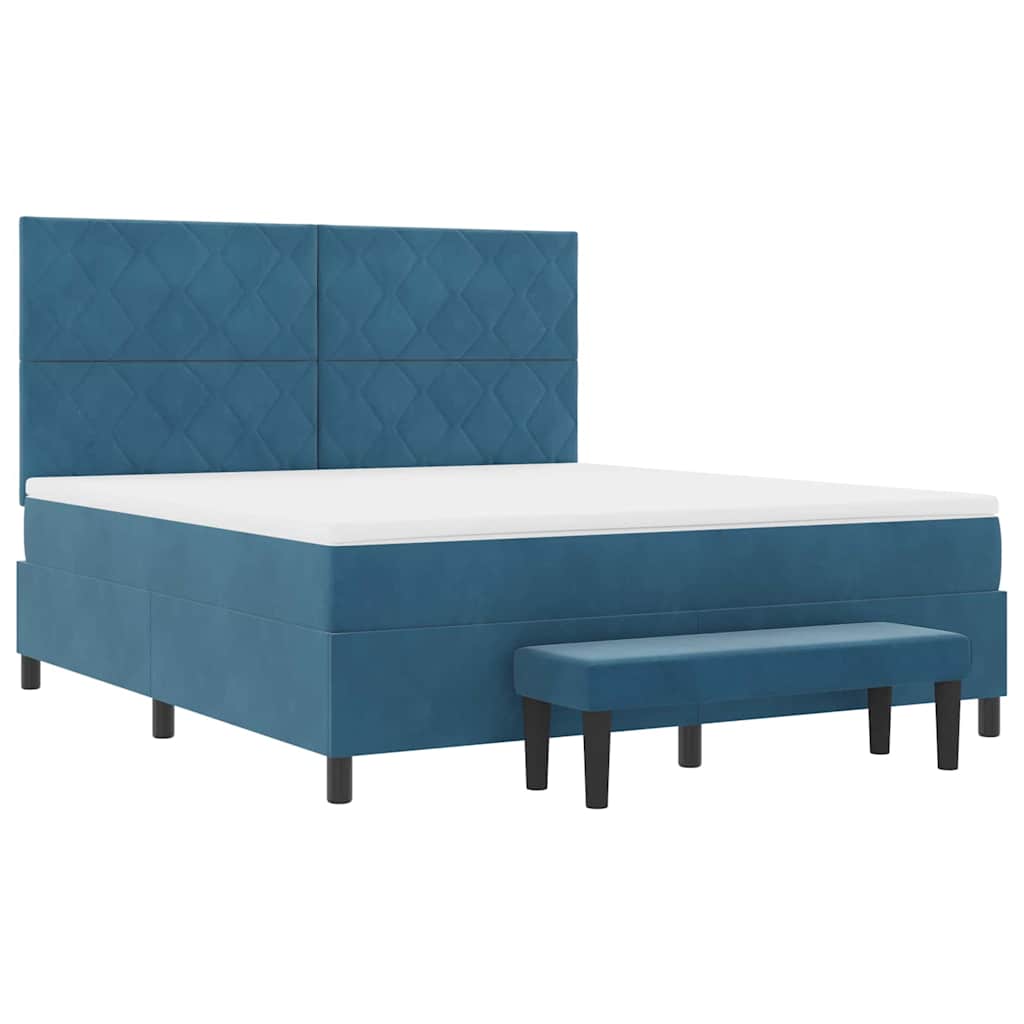 Boxrugós ágy fejtámlával Sötétkék 200 x 180 cm Bársony
