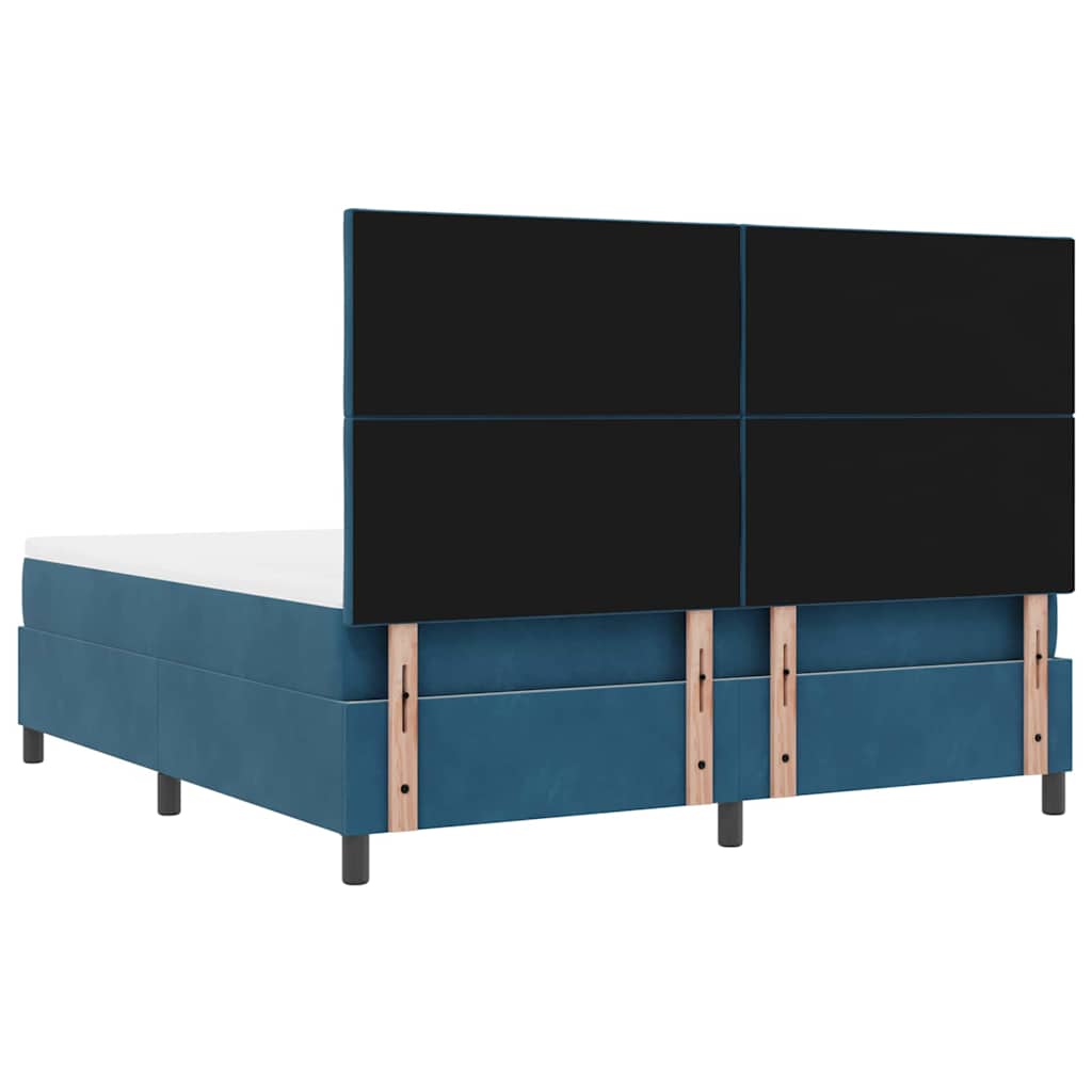 Boxrugós ágy fejtámlával Sötétkék 200 x 180 cm Bársony