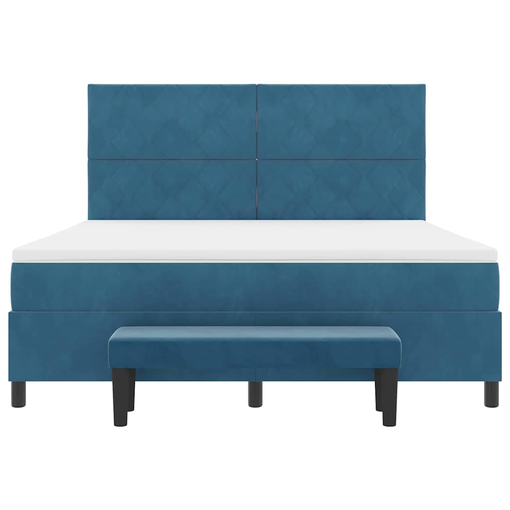 Boxrugós ágy fejtámlával Sötétkék 200 x 180 cm Bársony