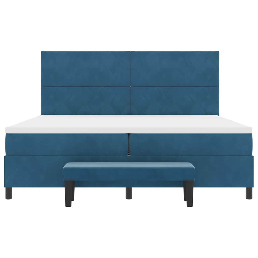 Boxrugós ágy matracmal Sötétkék 200 x 200 cm Bársony