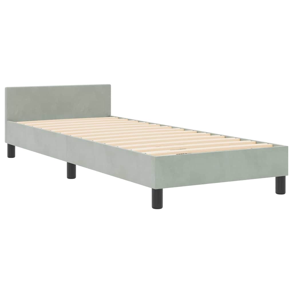 Boxrugós ágy fejtámlával Világosszürke 80 x 200 cm Bársony